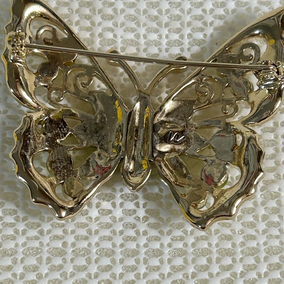 Liz Claiborne Green and Gold Butterfly Brooch - Picture 3 of 5